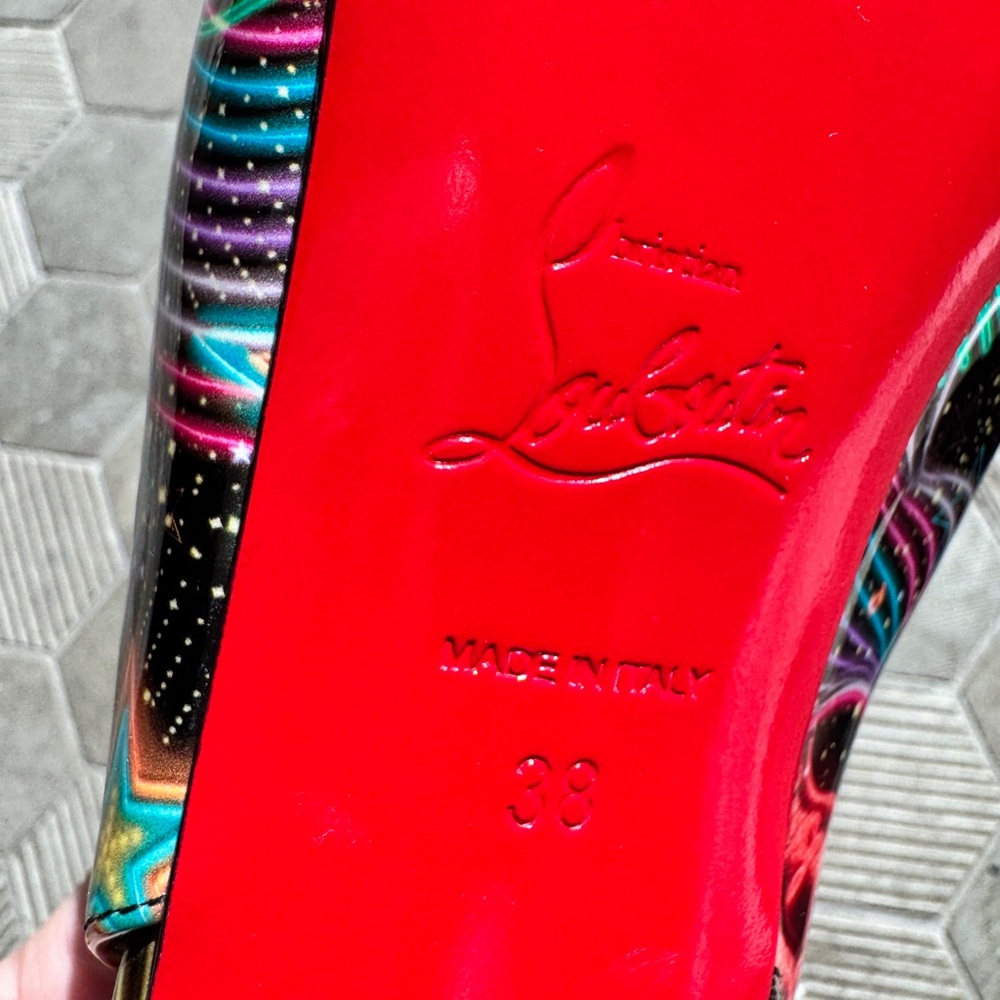 Christian Louboutin Multicolor Patent Leather Star Slingback Heels 38 - Picture 15 of 17